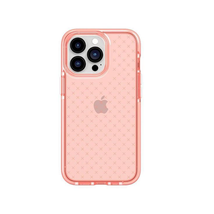 the back of an iphone 11 case in pink with polka dots on it, against a white background