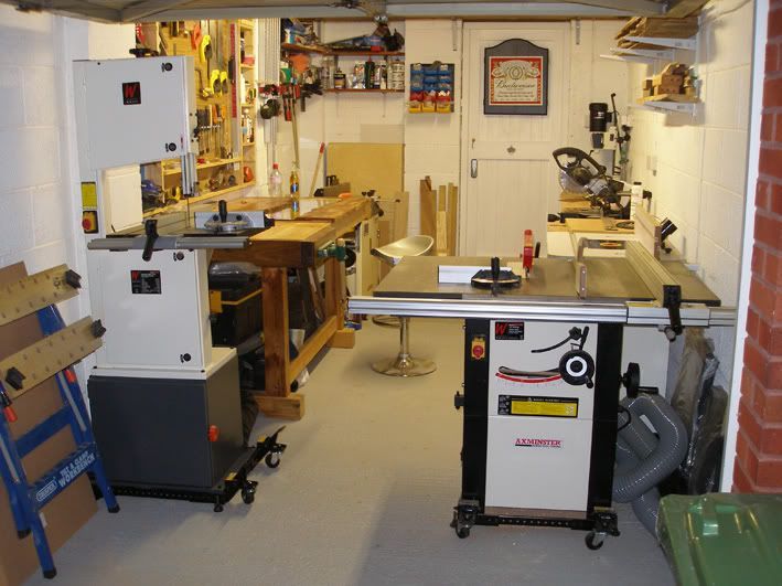 garage workshop with workbench and tools in it