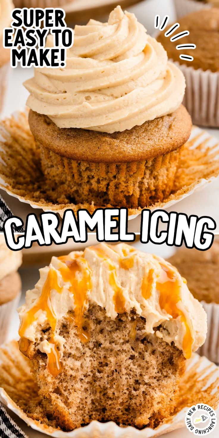 an image of cupcakes with caramel icing on the top and bottom