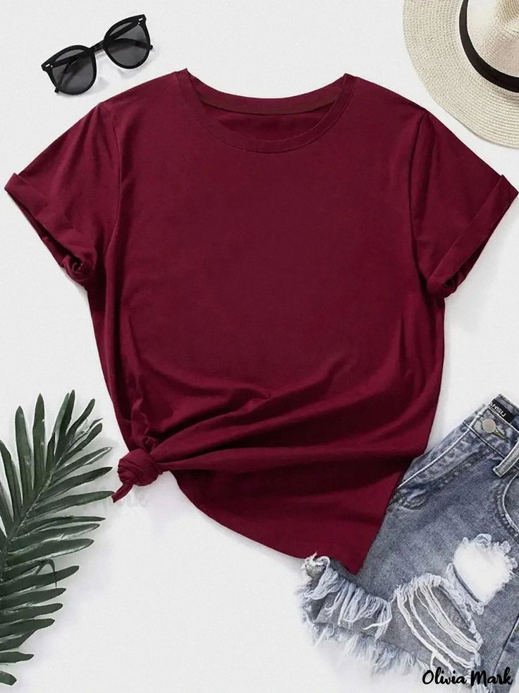 Olivia Mark - Classic Round Neck Slogan Print Short Sleeve Shirt Shirts Oversized, Tshirt Custom, Sale Clothes, Oversized Tops, Round Neck Tees, Oversized Top, Home T Shirts, Elegant Shirt, Shorts Jeans