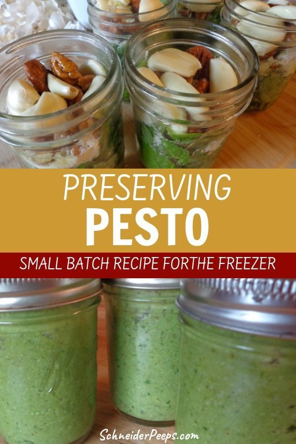 four jars filled with pesto and nuts