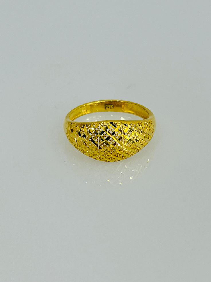 size-7 Luxury Thick Band Promise Ring, Fine Jewelry Thick Band Ring With Diamond Cut, Luxury Hand Set Gold Rings, Yellow Gold Rings With Intricate Round Cut Design, Elegant Hand Set 14k Gold Rings, Formal 14k Gold Rings With Hand Set, Elegant 22k Gold Engraved Ring For Formal Occasions, Elegant 22k Gold Engraved Ring Hallmarked, Elegant 22k Gold Engraved Ring