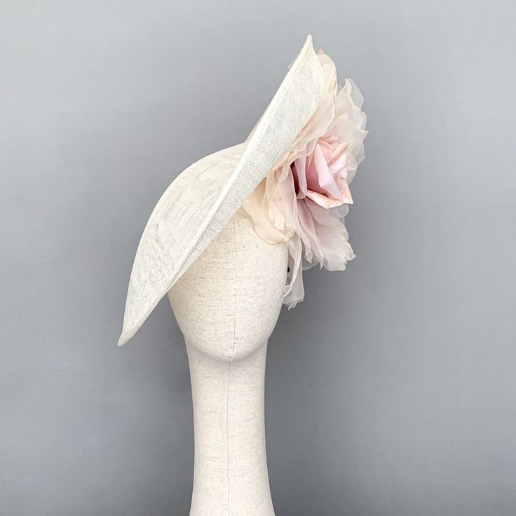 Kentucky Derby Hat Cream Derby Hat Floral Pink Ascot Hat for | Etsy Chic Beige Hats With Structured Crown, Chic Beige Hat With Structured Crown, Summer Evening Hats With Handmade Flowers, Elegant Cloche Sun Hat For Wedding, Cream Straw Hat For Formal Spring Occasions, Summer Fascinator With Handmade Flowers And Curved Brim, Cream Cloche Hat For Evening, Cream Brimmed Cloche Hat For Evening, Elegant Summer Fascinator With Handmade Flowers