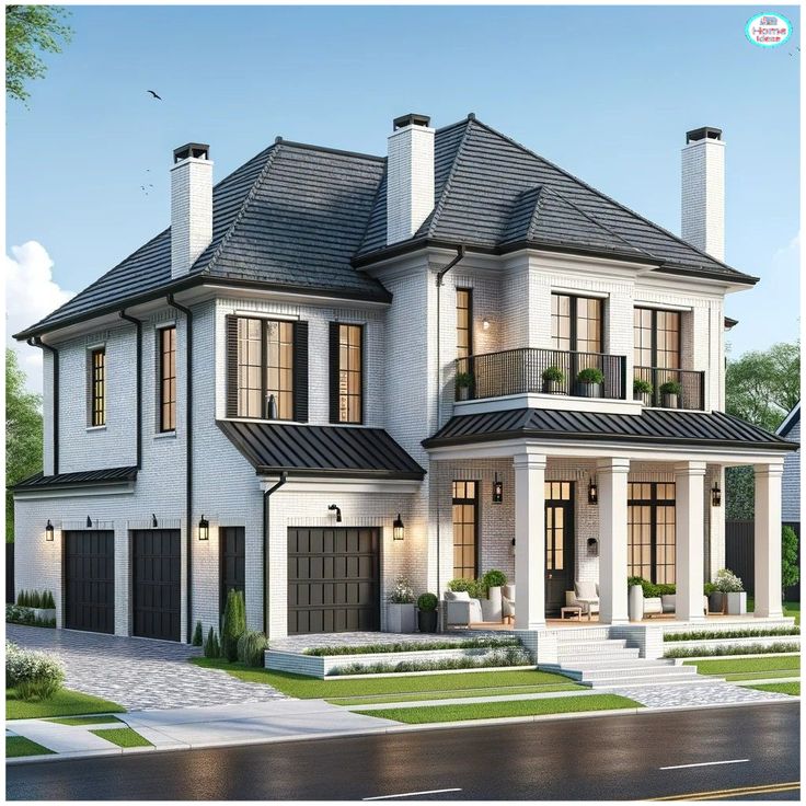 this is an artist's rendering of a two - story house with black shutters