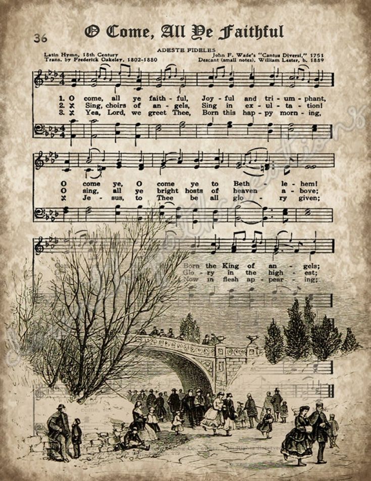 an old sheet music with the words come, all be faithful