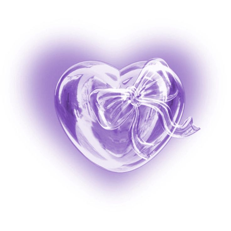 a heart shaped glass object with a bow on it's side, against a white background