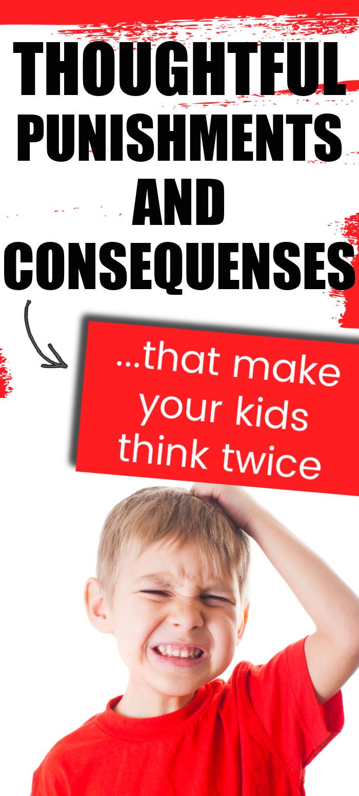 a young boy holding up a sign with the words thoughtful punishments and consequents that make your kids think twice