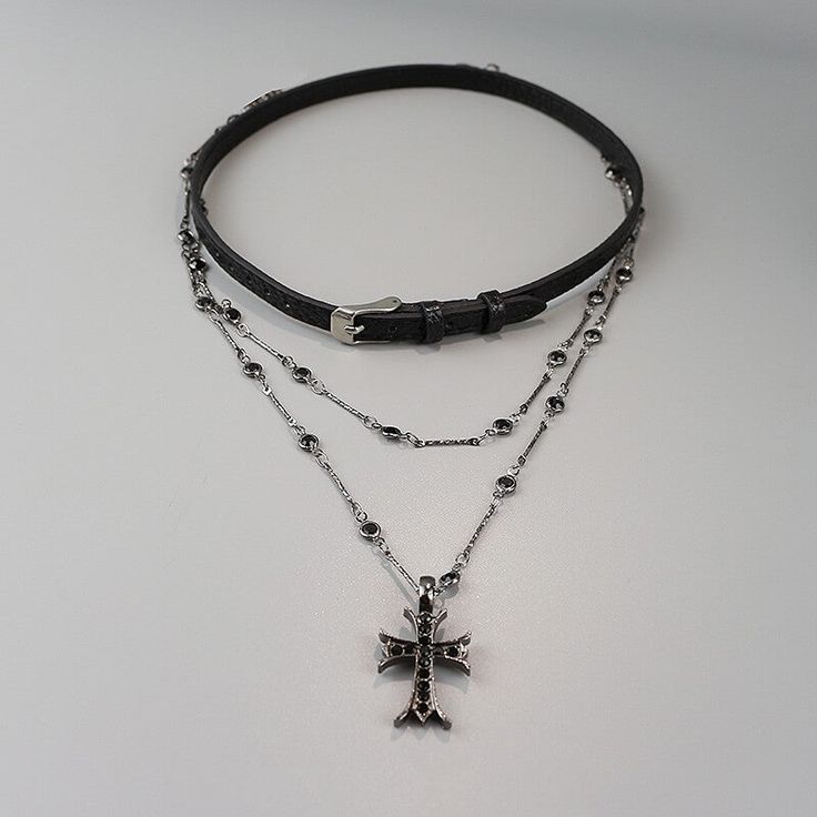 cutiekill-alternative-cross-necklace-ah0632 Gothic Oc, Alex Core, Star Tights, Manifesting Board, Edgy Jewelry, Chocker Necklace, Gothic Accessories, Gothic Necklace, Leather Chokers