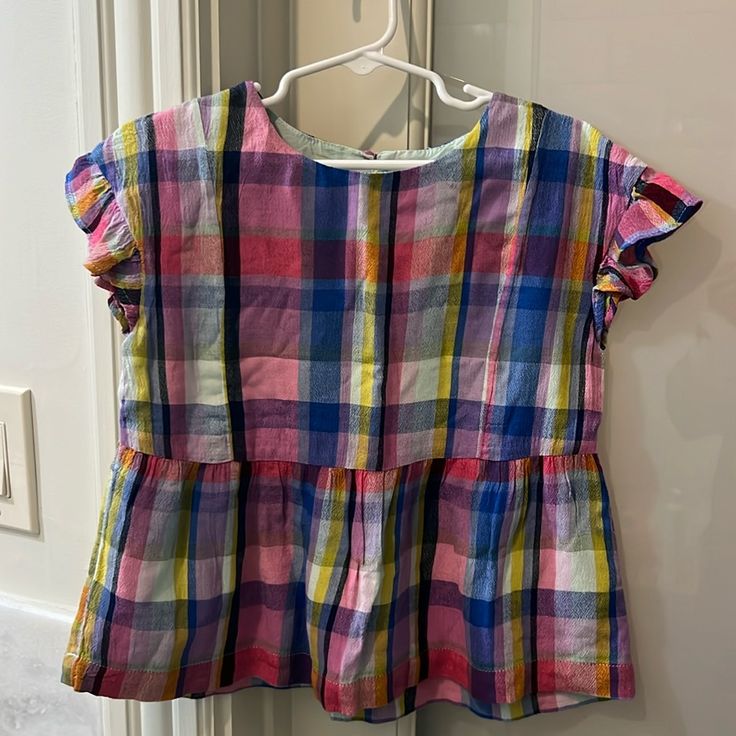 Never Worn - Nwt (Tag Is Ripped - As Pictured) Adorable For Fall Plaid Top With Flutter Sleeve Fall Plaid, Plaid Top, Flutter Sleeve Top, Plaid Tops, Flutter Sleeve, Kids Shirts, Pink Blue, Shirts Tops, Gap