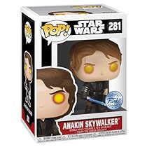 star wars pop vinyl figure anakin sky walker with lights on his face and yellow eyes