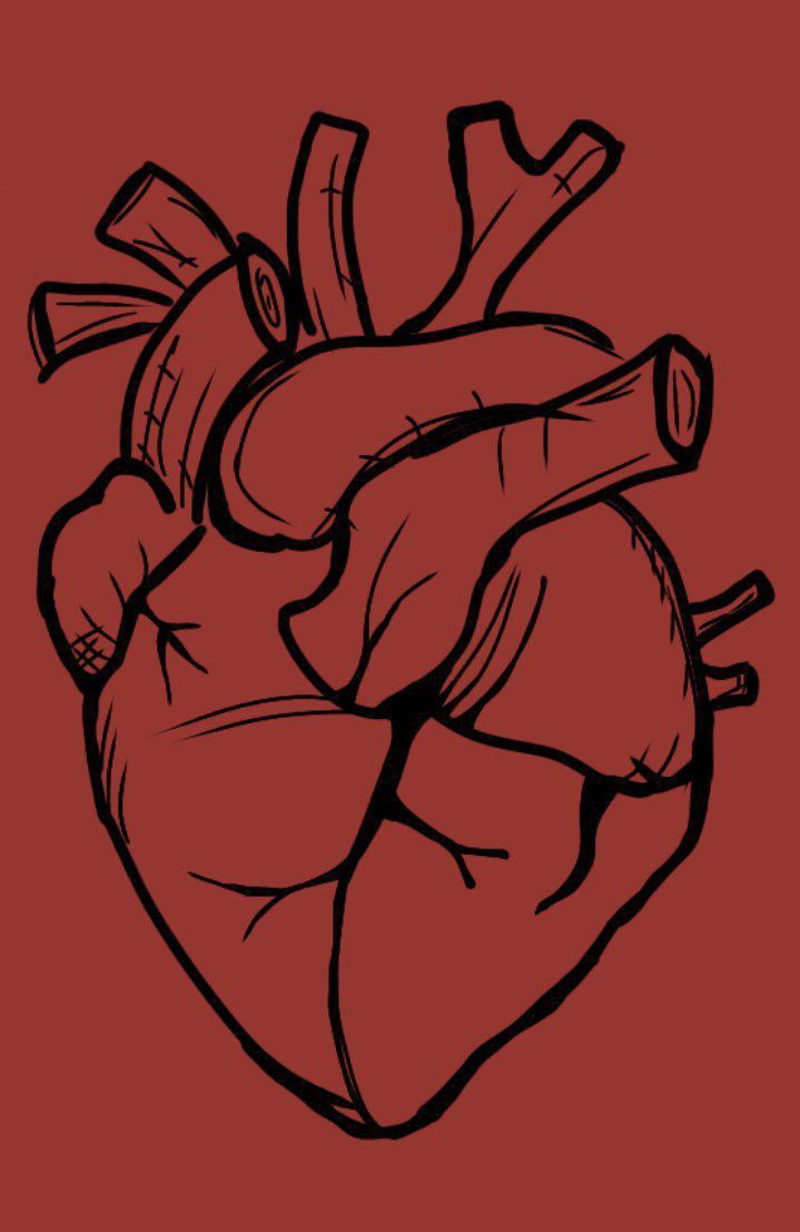 a drawing of a heart on a red background