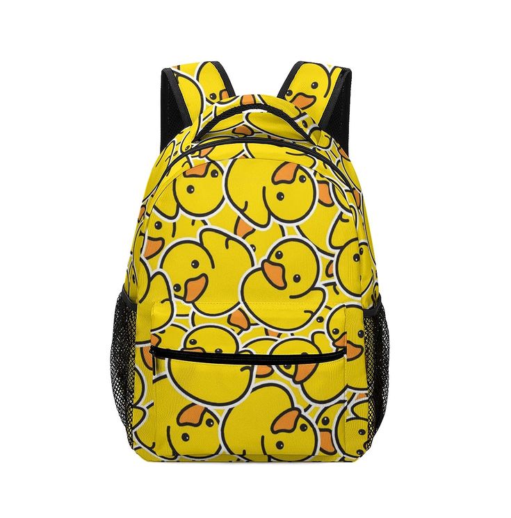 Travel the world in style, with your Rubber Duck Backpack! This backpack has everything you need for any trip. Whether you're going to the beach, the gym, or just to school this backpack will have all your needs covered. This bright and beautiful new design is perfect for any adventure and will make it easier to spot from among others. The inside is spacious and well-organized with compartments for all of your stuff in this rubber duck pattern backpack. Be the envy of all your friends with this Rubber Duck Pattern, Duck Backpack, Yellow Backpack, Duck Pattern, Duck Print, Pattern Backpack, Going To The Beach, Patterned Backpack, Daffy Duck