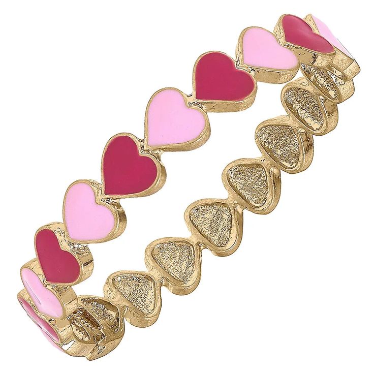 Celebrate your love with our Love Jointed Hearts Bangle. Featuring a unique jointed design, this bangle symbolizes the unbreakable bond between two hearts. A perfect gift for Valentine's Day or any special occasion. Details Base Metal with Worn Gold Plating Enamel Material Hinge Closure 2.5" Diameter Stunning Outfits, Two Hearts, Hinged Bangle, Base Metal, Free Giveaway, Gold Plating, Our Love, Face And Body, Valentine Day Gifts