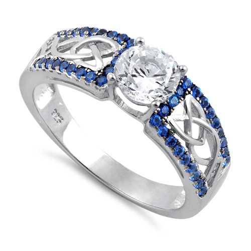 Sterling Silver Celtic Pave Blue CZ Ring Celtic Knot Ring, Knot Ring, Blue Jewelry, Cz Ring, Celtic Knot, Cz Stone, Sterling Silver Charm, Sterling Ring, Silver Charms