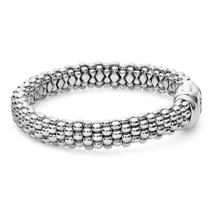 Perfectly contrasted sterling silver forms this signature Caviar bracelet. Finished with a signature box clasp. Lagos Jewelry, Sculptural Jewelry, A Signature, Box Clasp, Engraved Items, Pretty Jewellery, Bracelet Sizes, Precious Metals, Beaded Bracelet