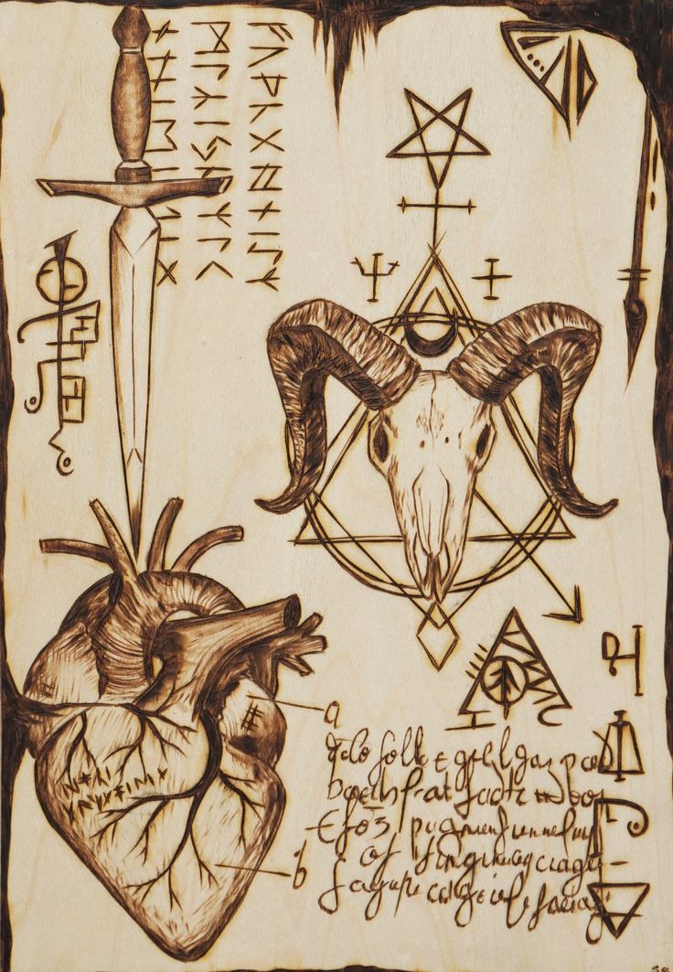 an image of two animals with horns and pentagrams on their backs, surrounded by other symbols