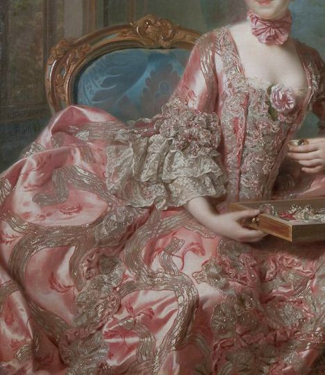 a painting of a woman in a pink dress holding a book and wearing a tiara