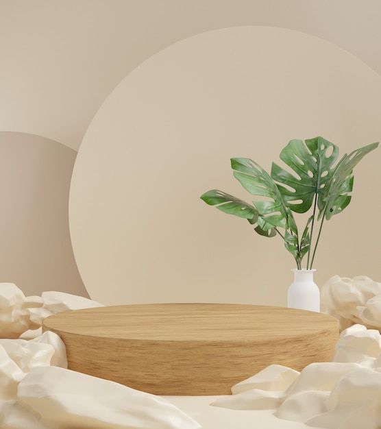 a plant in a white vase sitting on top of a wooden table next to pillows