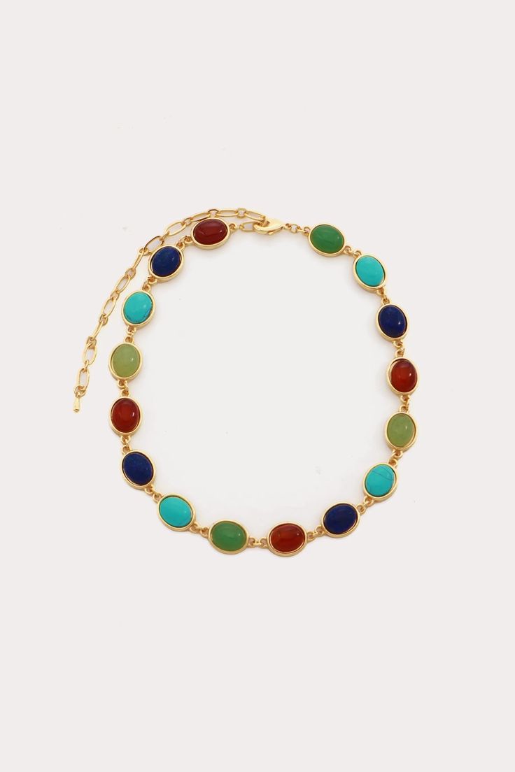 Bari Necklace | Petit Moments Elegant Multicolor Oval Necklace, Multicolor Multi-stone Oval Necklaces, Oval Multicolor Multi-stone Necklaces, Multicolor Multi-stone Oval Necklace, Multicolor Oval Multi-stone Necklace, Multicolor Multi-stone Round Jewelry, Elegant Multicolor Metal Beaded Necklaces, Elegant Multicolor Stone Necklaces, Multicolor Round Jewelry With Lobster Clasp