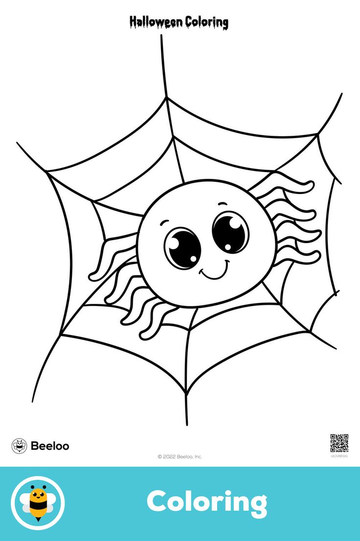 Easy halloween-themed coloring page for kids ages 3 and up. Featuring: Spider Spider Printable, Spider Cartoon, Easy Halloween Outfit, Spider Coloring Page, Halloween Coloring Sheets, Baby Coloring Pages, Crafts And Activities For Kids, Square Grid, Halloween Spider Web