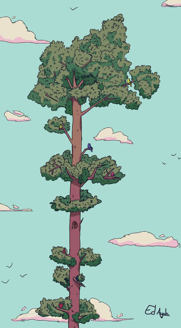 a drawing of a tall tree in the sky