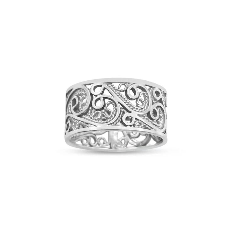 14K White Gold Filigree Ring | Etsy Victorian Filigree Ring With Intricate Design In Sterling Silver, Sterling Silver Victorian Filigree Ring, Victorian Sterling Silver Filigree Ring With Intricate Design, Heirloom Silver Filigree Ring With Intricate Design, Classic Silver Ring With Intricate Engraving, Ornate Sterling Silver Filigree Ring With Intricate Design, Ornate Sterling Silver Filigree Ring, Silver Sterling Filigree Ring With Intricate Design, Sterling Silver Filigree Ring With Intricate Design