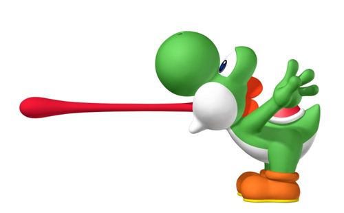 a green cartoon character with a red baseball bat in his hand and arms stretched out to the side