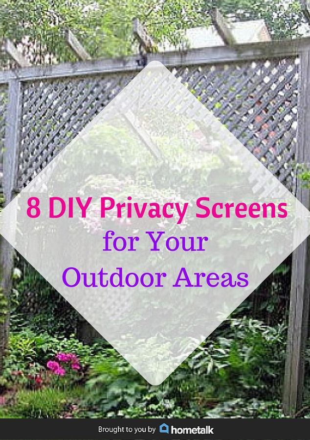 an outdoor area with flowers and trees in the background, text overlay reads 8 diy privacy screens for your outdoor areas