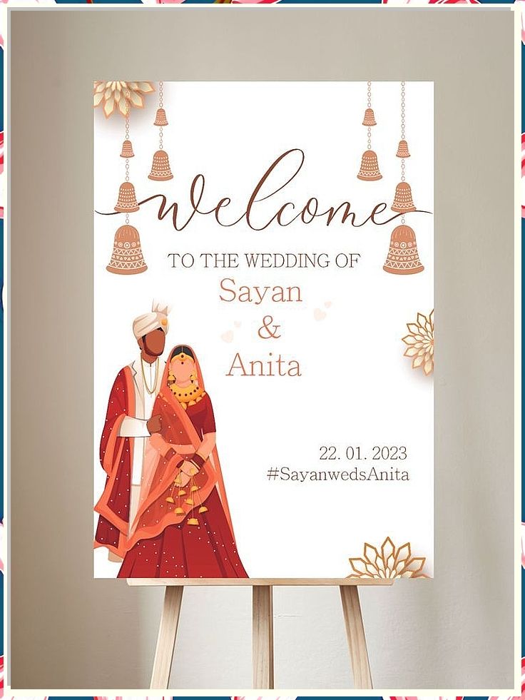 Let the written word add a touch of magic to your wedding day - shop Amazon. Red Indian Wedding, Wedding Entrance Sign, Bachelor Party Invitations, Simple Wedding Cards, Wedding Sign Decor, Indian Wedding Invitation Card Design, Wedding Welcome Board, Sign Boards, Gujarati Wedding