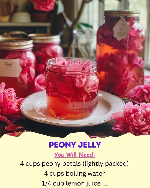 a jar filled with pink flowers sitting on top of a table next to some jars