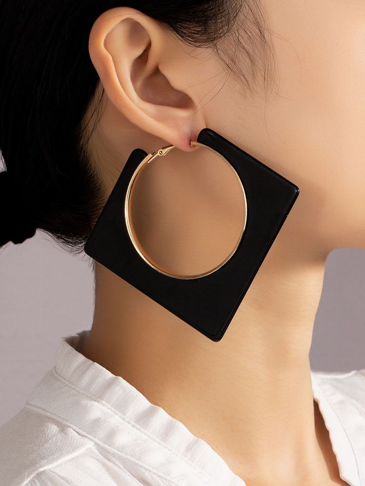 Black Fashionable Collar  Polyresin   Embellished   Women's Fashion Jewelry Style Africain, Bold Jewelry, Earrings Inspiration, Geometric Jewelry, Big Earrings, Watches Women Fashion, Modern Earrings, Metal Earrings, Geometric Earrings