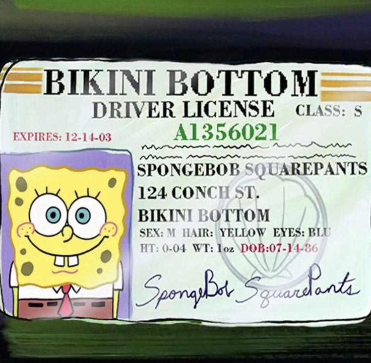 a license plate for a cartoon character is seen in this undated image from the television series, spongebob