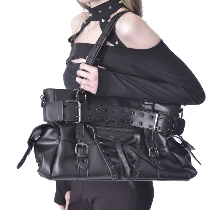 Vixxsin Black PVC Gothic Corset with Black Belt Large Purse - Hostile Bag #goth Gothic Bag, Summer Goth, Punk Design, Large Purse, Gothic Corset, Black Pvc, Gothic Punk, Lace Corset