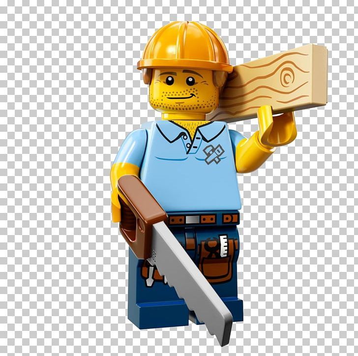 a lego man holding a wooden plank and a large knife in his hand, transparent background