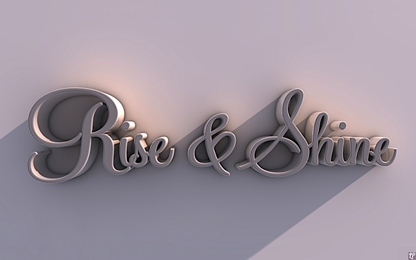 the word rise and shine written in cursive metal letters on a white wall