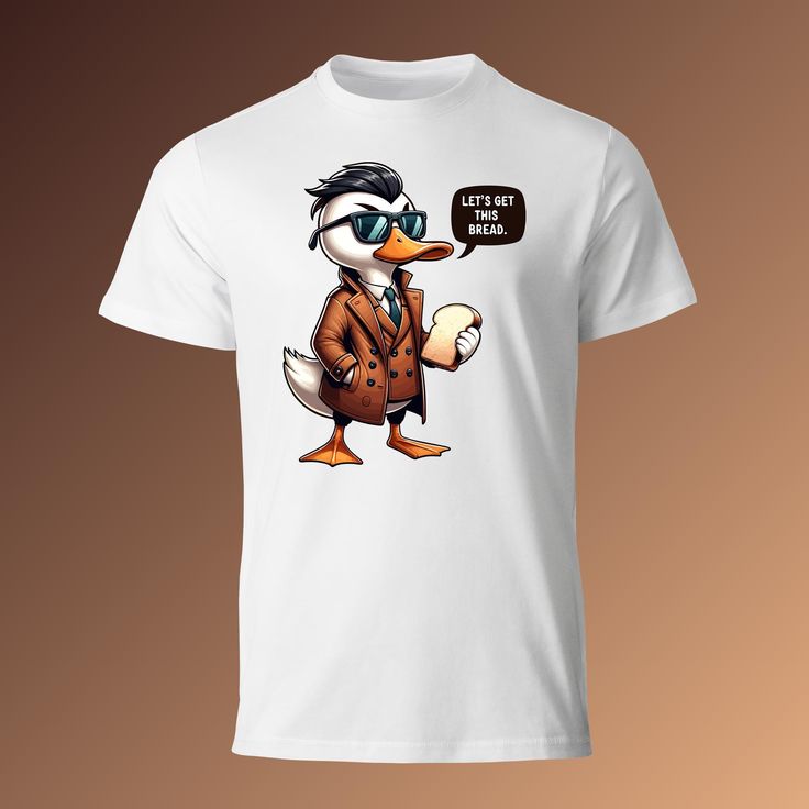 Introducing our Funny Duck T-Shirt, the perfect blend of humor and style. Featuring a quirky "Let's Get This Bread" design, this novelty tee is an ideal gift for food lovers, friends, and family. Made for animal enthusiasts and those who enjoy lighthearted fashion, this playful shirt is a must-have for casual wear. Embrace the whimsical duck art and make a statement with this cool and humorous tee. Great for any occasion, this stylish casual shirt is sure to bring a smile to anyone's face. Quali White Funny T-shirt With Text, White Novelty Tops With Funny Print, Short Sleeve Shirt With Funny Print, White Funny Text T-shirt, White Novelty T-shirt With Letter Print, Novelty Crew Neck Pre-shrunk Shirt, White T-shirt With Funny Print, Novelty Tops With Funny Print And Crew Neck, Novelty Crew Neck Top With Funny Text