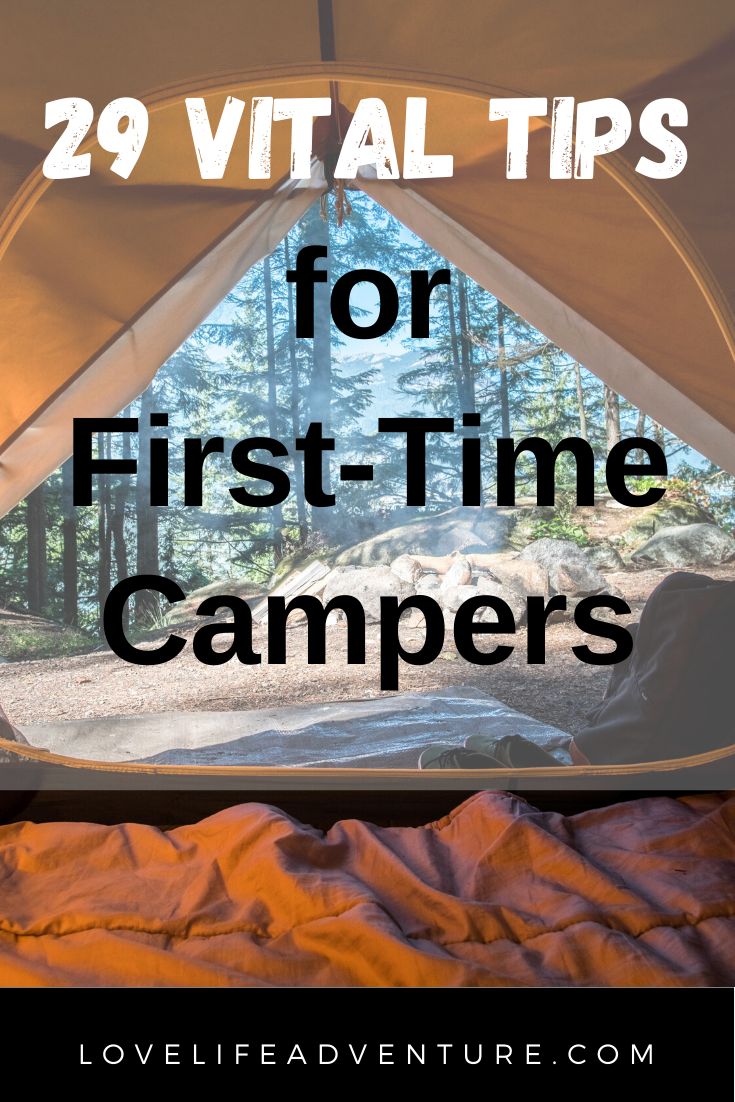 a tent with the words 29 virtual tips for first - time campers