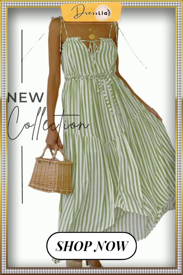 Striped Backless Lace-up Vacation Maxi Dress Chic Strappy Midi Dress For Spring, Chic Strappy Midi Dress For Beach, Chic Strappy Spring Dresses, Spring Strappy Midi Dress For Brunch, Spring Strappy Midi Dress, Spring Vacation Strappy Midi Dress, Strappy Midi Dress For Spring Brunch, Spring Brunch Strappy Midi Dress, Chic Spring Strappy Maxi Dress