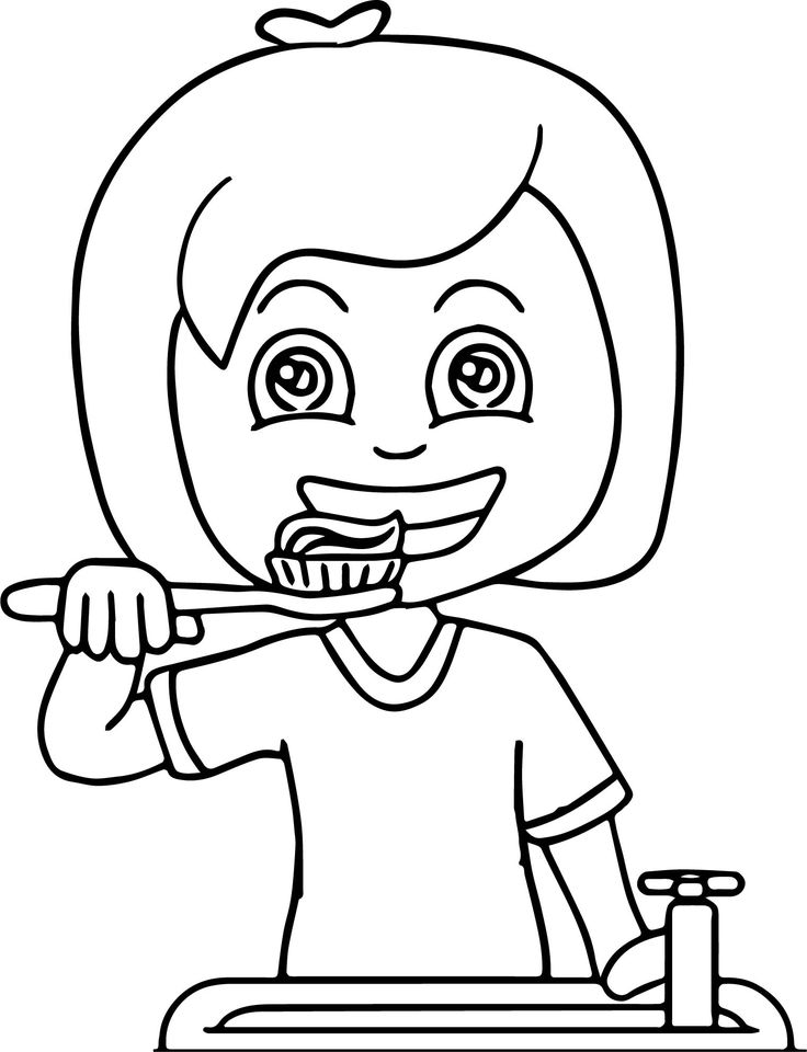 a girl brushing her teeth with a toothbrush coloring pages for kids to print and color