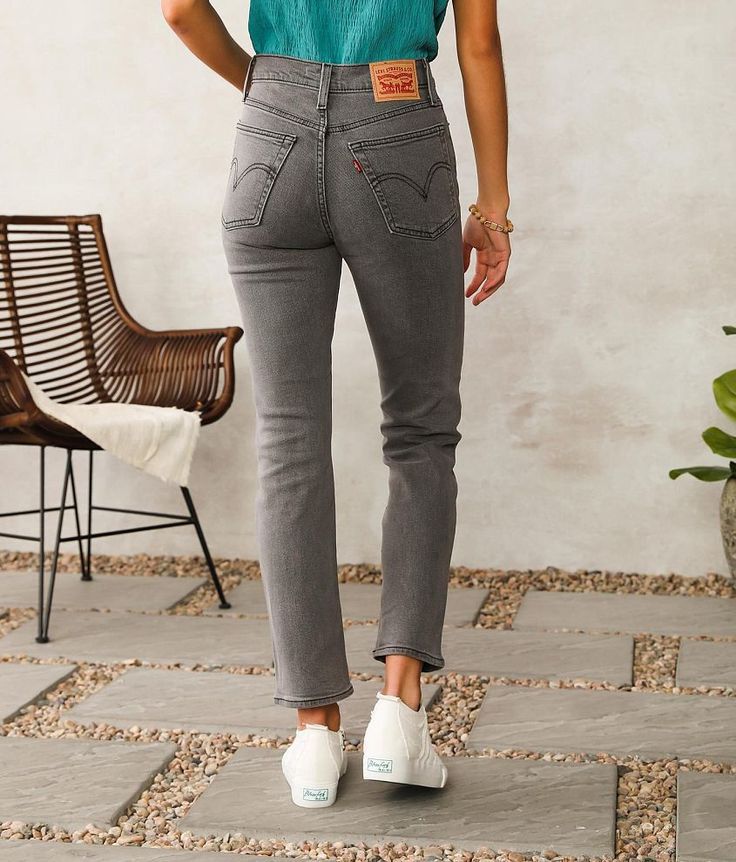 Levi's® Wedgie Straight Stretch Jean - Blue 24/28, Women's Cosmiccomet High rise Hidden button fly Snug through the hip and thigh 12 bottom opening Shoe sku 963713 Model Info: Height: 5'7 | Bust: 30 1/2 | Waist: 23 | Hip: 35 | Wearing Size: 24x28. 99% Cotton 1% Elastane. Machine wash cold. Do not bleach. Tumble dry medium. Warm iron if needed. Dry cleaning possible.. WOMEN'S LEVI'S JEAN SIZE CONVERSION CHART Waist (size) 24 25 26 27 28 29 30 31 32 33 34 UK 00/0 0/1 2/3 4/5 6/7 8/9 10/11 12/13 14