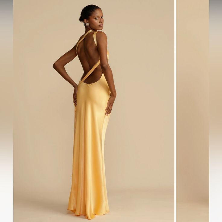 Arcina Ori Monique Dress Size: Xl Elevate Your Presence With Monique, A Mesmerising Floor-Length Gown Designed For Modern Elegance. Crafted In A Luxurious Rich Yellow Hue Cut On The Bias, Monique Is Made To Accentuate Your Curves And Ignite The Senses. She Features An Asymmetrical One-Shoulder Design With A Striking Open Back. Finely Finished With Crossover Detailing And Sculpted To Embrace The Feminine Form. Her Strap Flows Gracefully Over The Back, Securing At The Side Hip. Crafted From A High Open Back Wedding Guest Dress, Arcina Ori Dress, Satin Backless Dress, Arcina Ori, Open Back Gown, Printed Halter Dress, Long Red Dress, Mauve Dress, The Senses