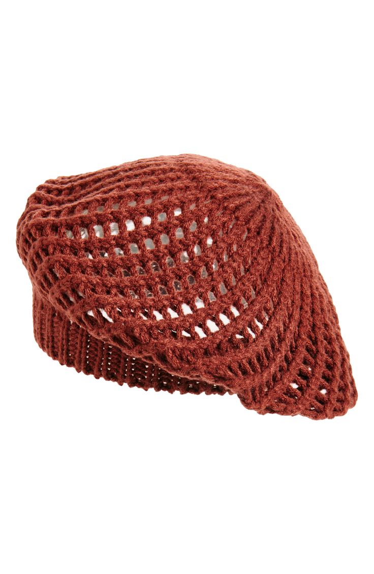 An airy open knit weave lends chic style to this beret that is ideal for any cold-weather ensemble. Textile Spot clean Imported Floppy Hats, Open Weave, Open Knit, Fall Wardrobe, Cold Weather, Nordstrom Rack, Chic Style, Accessories Hats, Rust