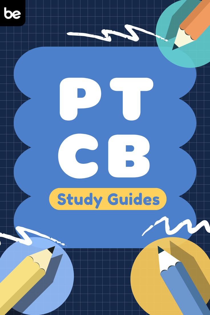 a poster with the words ptcb study guides on it and two pencils in front of