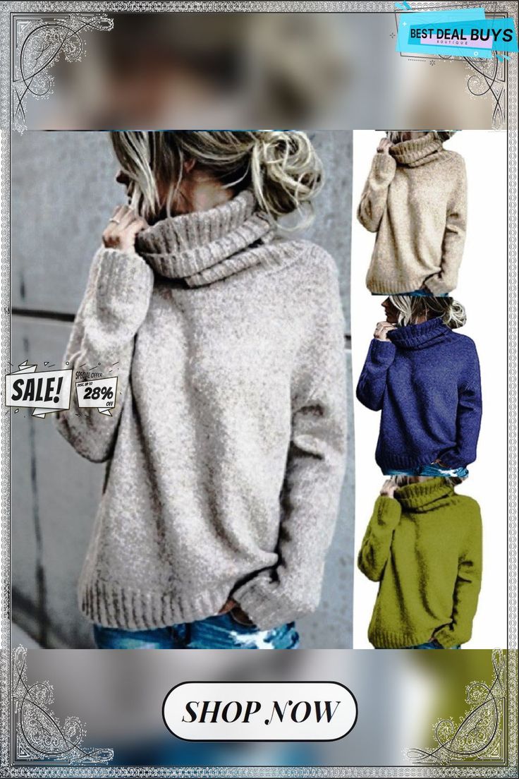 Women's Temperament Commute Fashion Turtleneck Long-sleeved Pullover Knitted Sweater Cozy Long Sleeve Turtleneck For Fall, Casual Long Sleeve Chunky Knit Turtleneck, Casual Chunky Knit Long Sleeve Turtleneck, Oversized Long Sleeve Turtleneck For Winter, Soft Knit Long Sleeve Turtleneck For Fall, Cozy Fit High Neck Sweater For Fall, Fall Soft Knit Long Sleeve Turtleneck, Trendy Chunky Knit Long Sleeve Turtleneck, Fall Knit Turtleneck With Long Sleeves