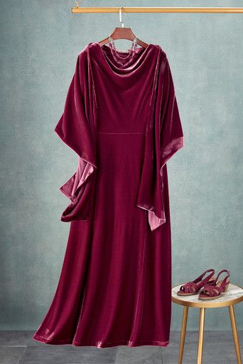 Luxuriously soft and lustrous, this stretch velvet dress falls elegantly with a draped neck and vertically seamed skirt. Sleeveless slipover style in a midweight knit. | Women's Lunette Velvet Dress - Dark Cherry - PS - Petite Size Stretch Velvet Dress, Vintage Velvet Dress, Velvet Dress Long, Velvet Shawl, Long Sleeve Velvet Dress, Knit Denim, Black Velvet Dress, Empire Dress, Stretch Velvet