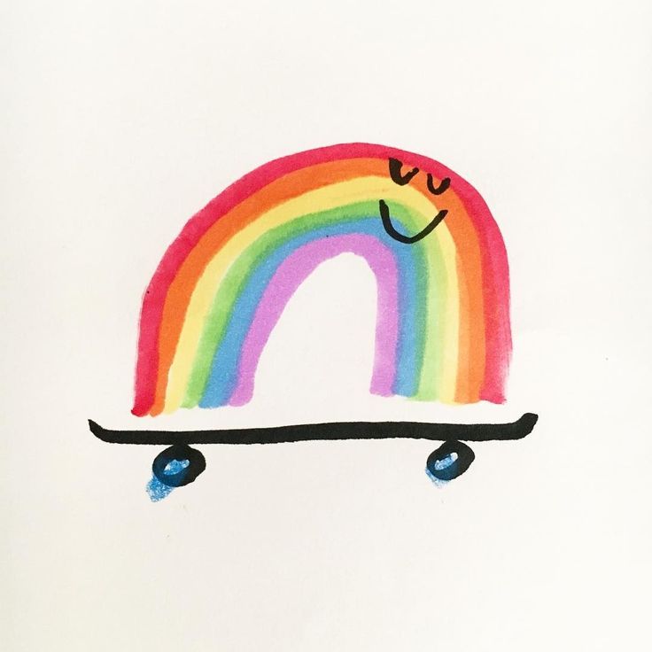 a drawing of a skateboard with a rainbow painted on it