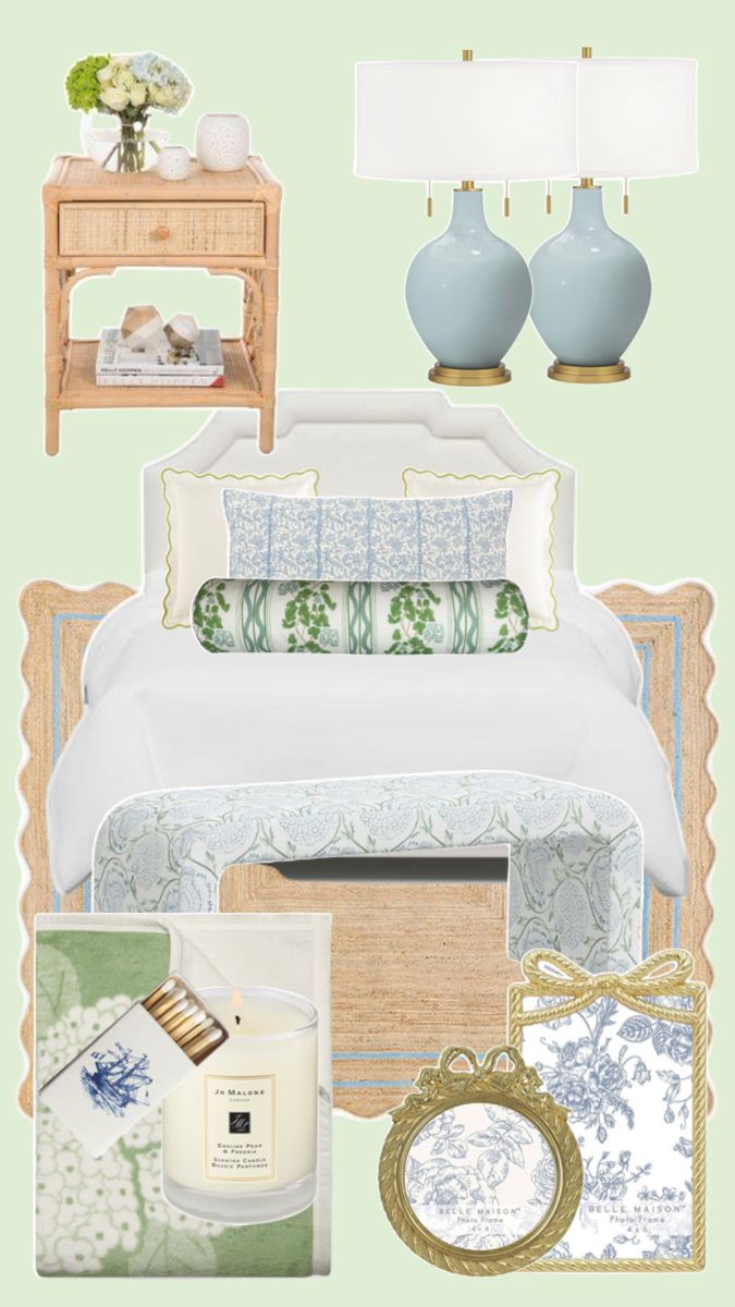 BLUE & GREEN PREPPY COASTAL BEDROOM inspo! Dive into serene, beachy vibes with chic preppy accents, fresh coastal decor, and calming blue and green hues. Perfect for creating a relaxing and stylish retreat. Get inspired and transform your space into a seaside sanctuary today! #CoastalBedroom #PreppyDecor #HomeInspo #BlueAndGreenDecor #BeachyVibes" Green Blue Bedroom Aesthetic, Coastal Grand Millennial Bedroom, Pink Green White Aesthetic Bedroom, Green And Blue Bedroom Decor, Green Blue Room Aesthetic, Grandmillenial Master Bed, Grand Millennial Dorm, Light Blue And Green Bedroom, Southern Coastal Homes Interiors