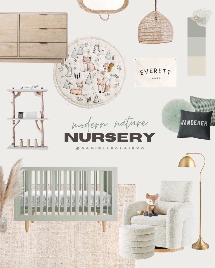 Woodland Nature Nursery Theme Finn Sage Green Crib, Green Crib Nursery Boy, Woodlands Nursery Neutral, Sage Green Nursery Furniture, Sage And Natural Nursery, Sage Crib Nursery, Sage Green Animal Nursery, Green Natural Nursery, Modern Nature Nursery