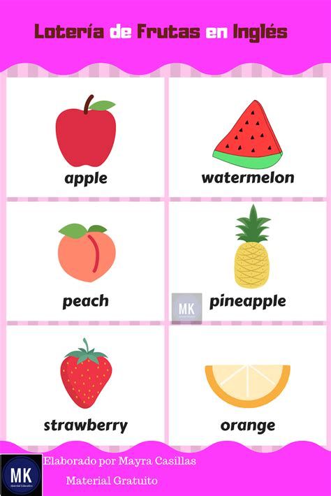 an image of fruits in spanish with the words fruit and vegetables on it, including apples, watermelon, pineapple, strawberry, melon