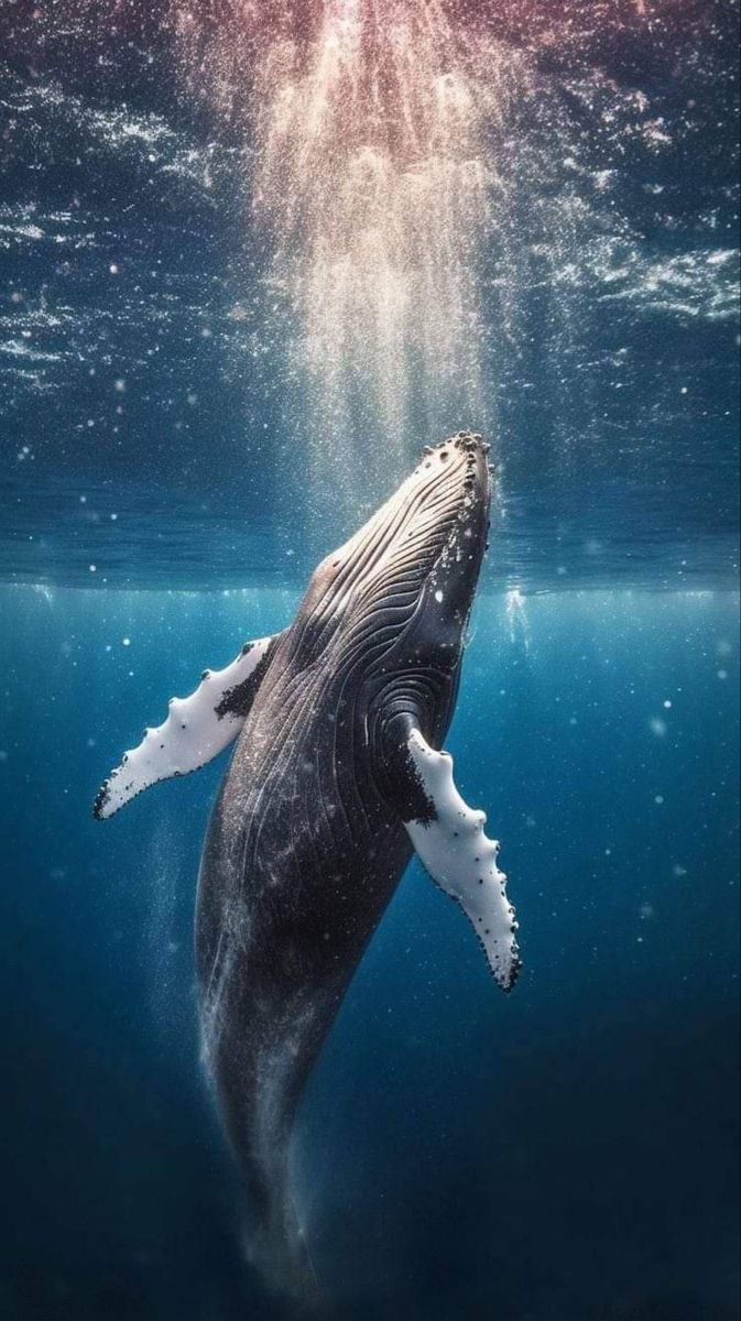 a humpback whale swims under the water